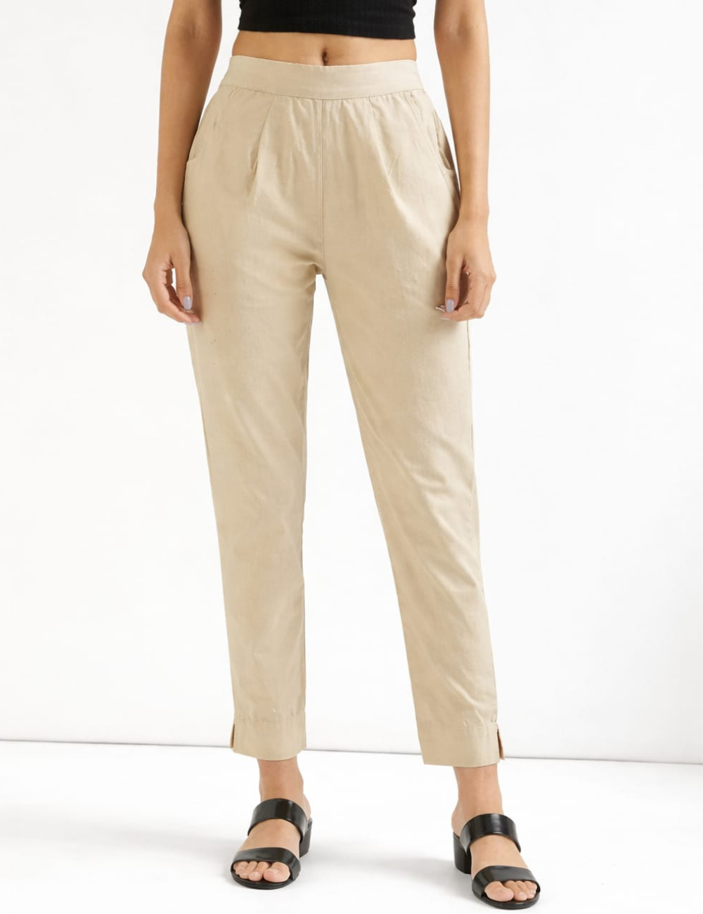 Women Beige Cotton Straight Pant