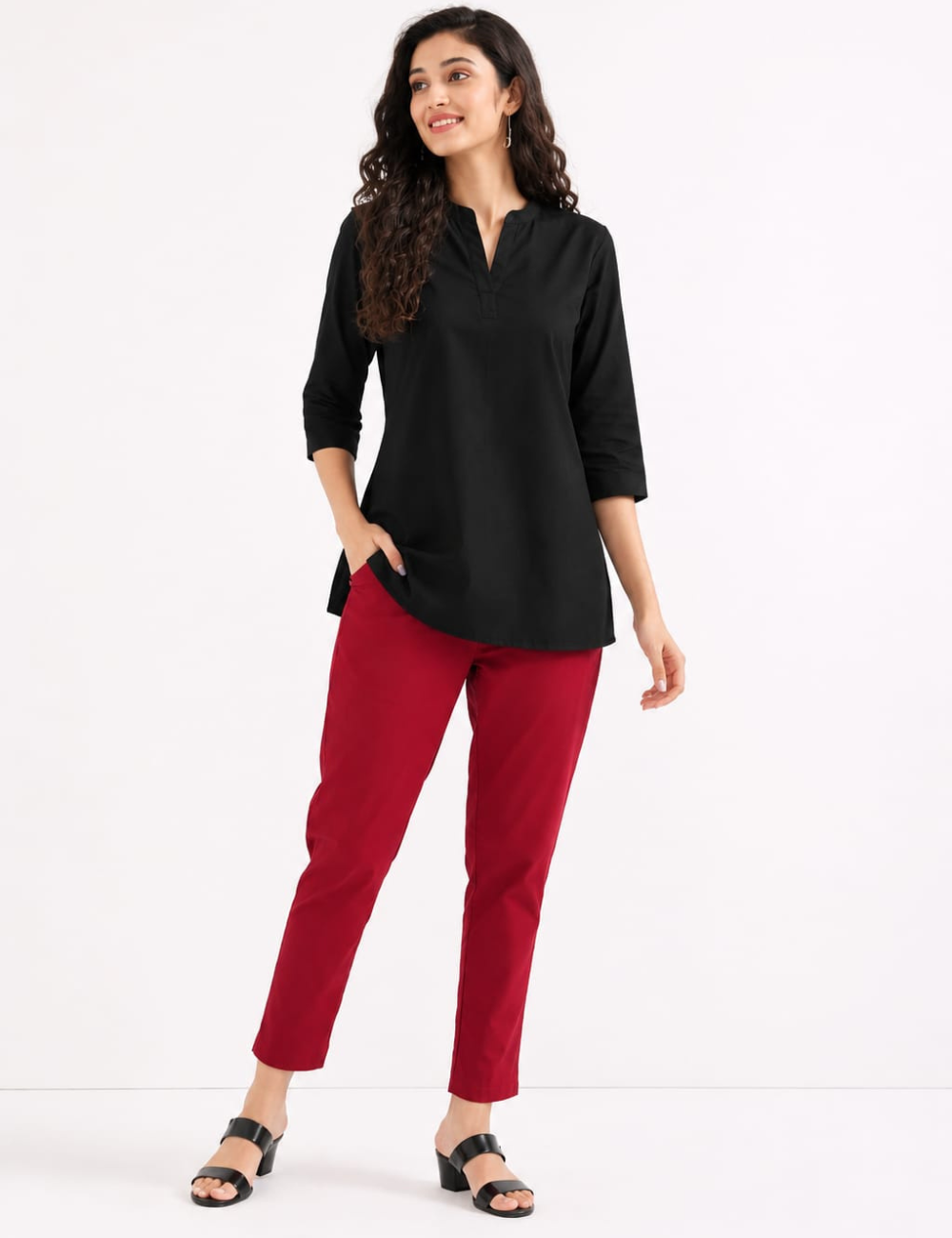 Women Maroon Cotton Straight Pant