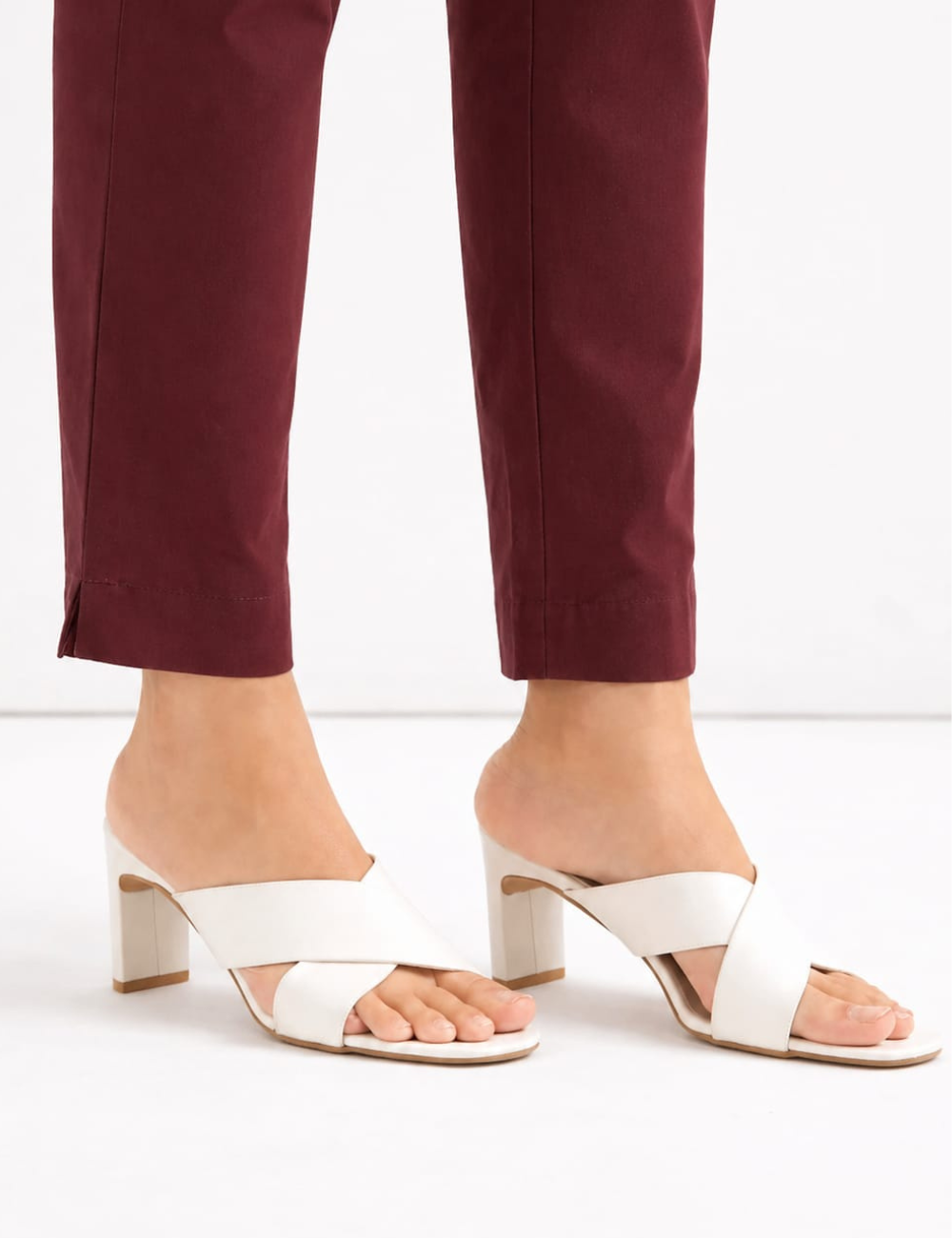 Women Wine Cotton Straight Pant