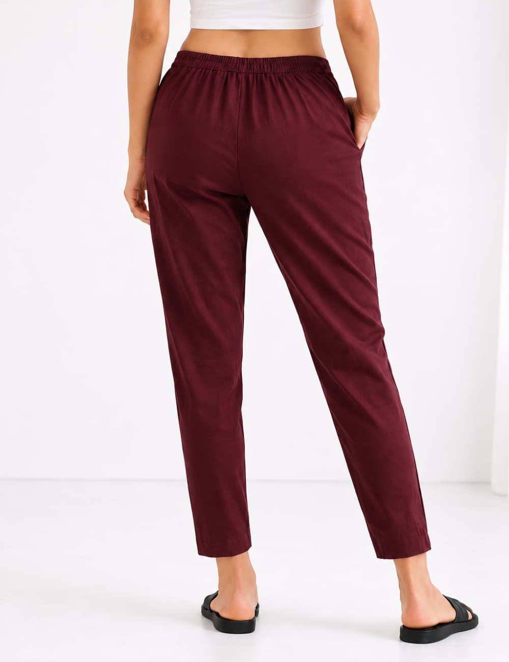 Women Wine Cotton Straight Pant