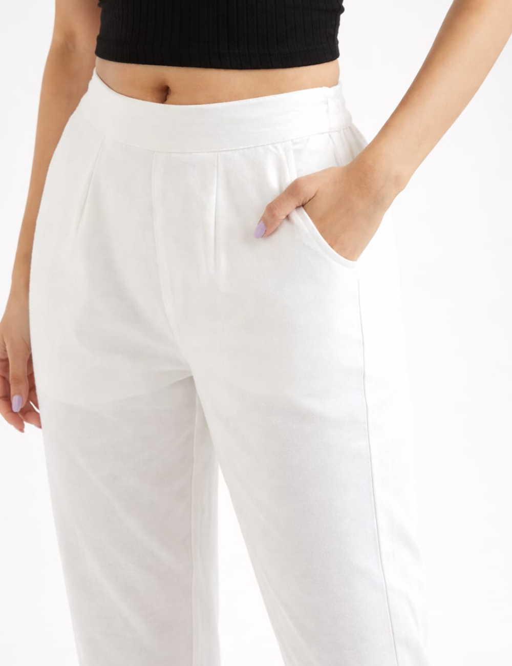 Women White Cotton Straight Pant