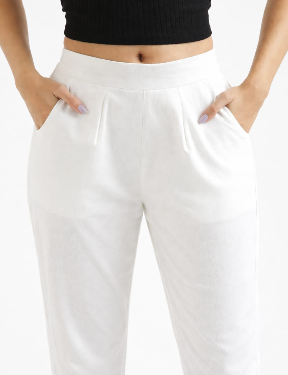 Women White Cotton Straight Pant