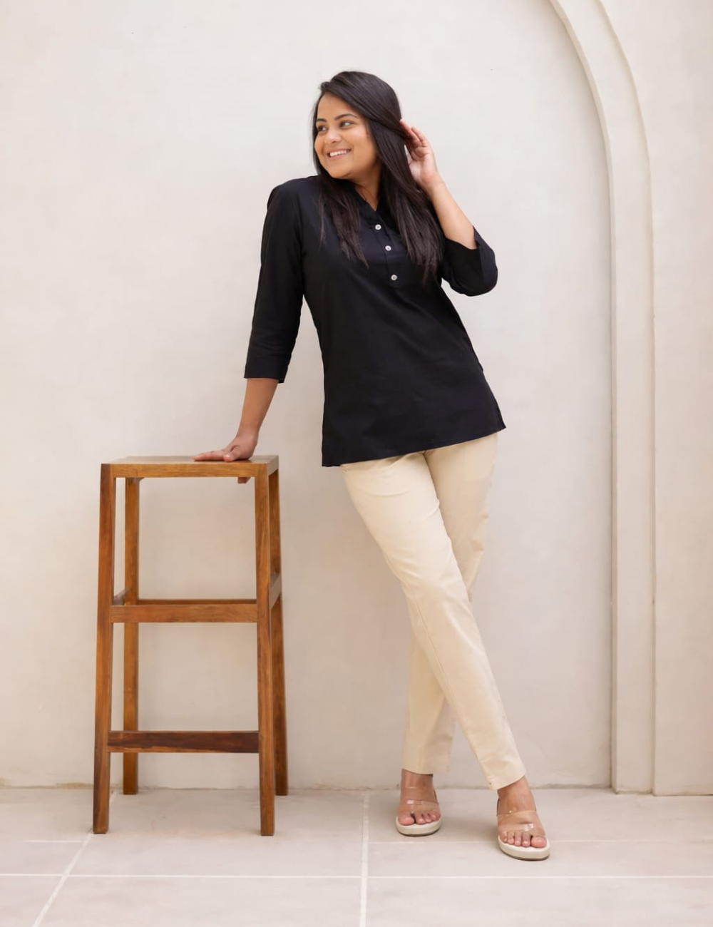 Women Beige Cotton Straight Pant