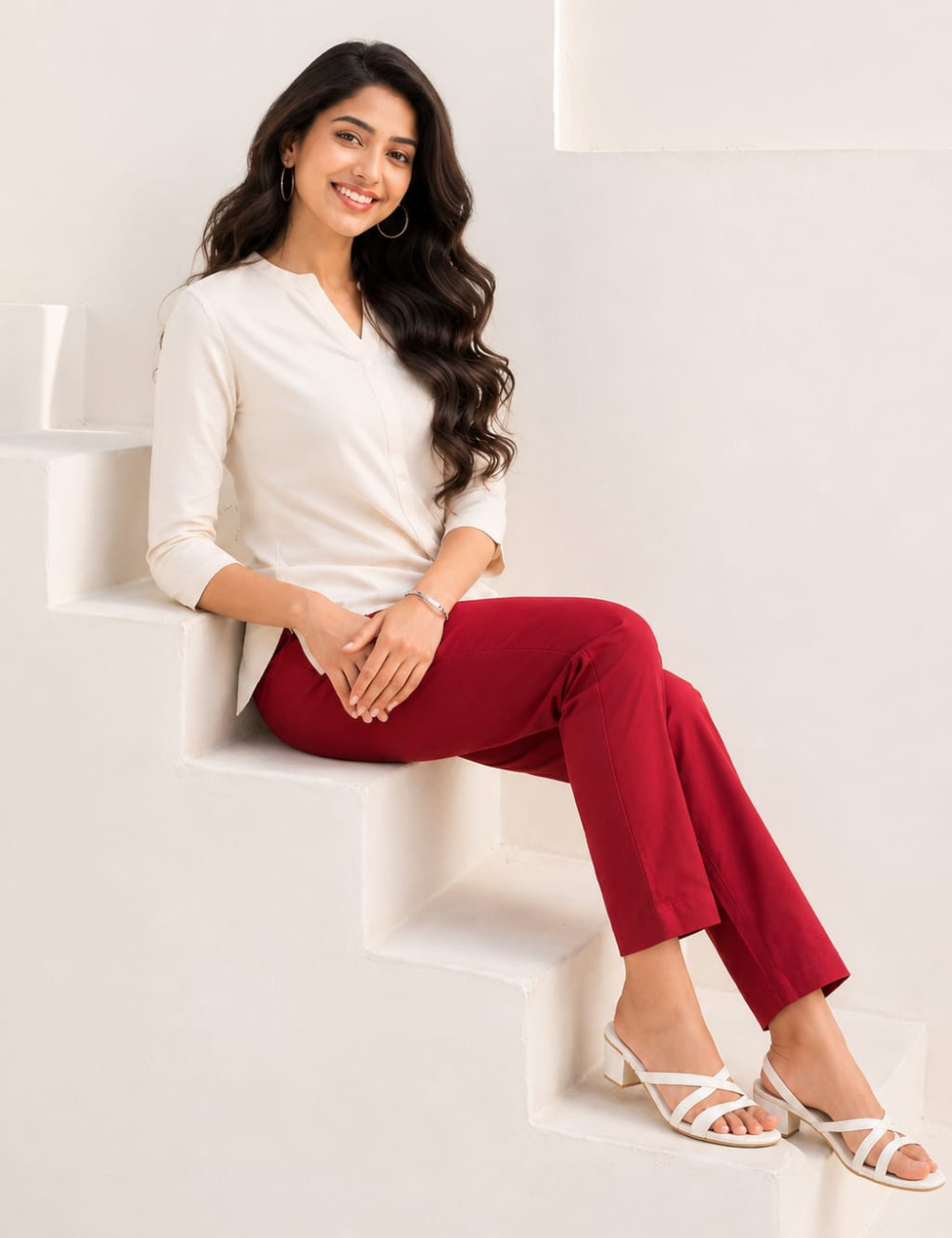 Women Maroon Cotton Straight Pant