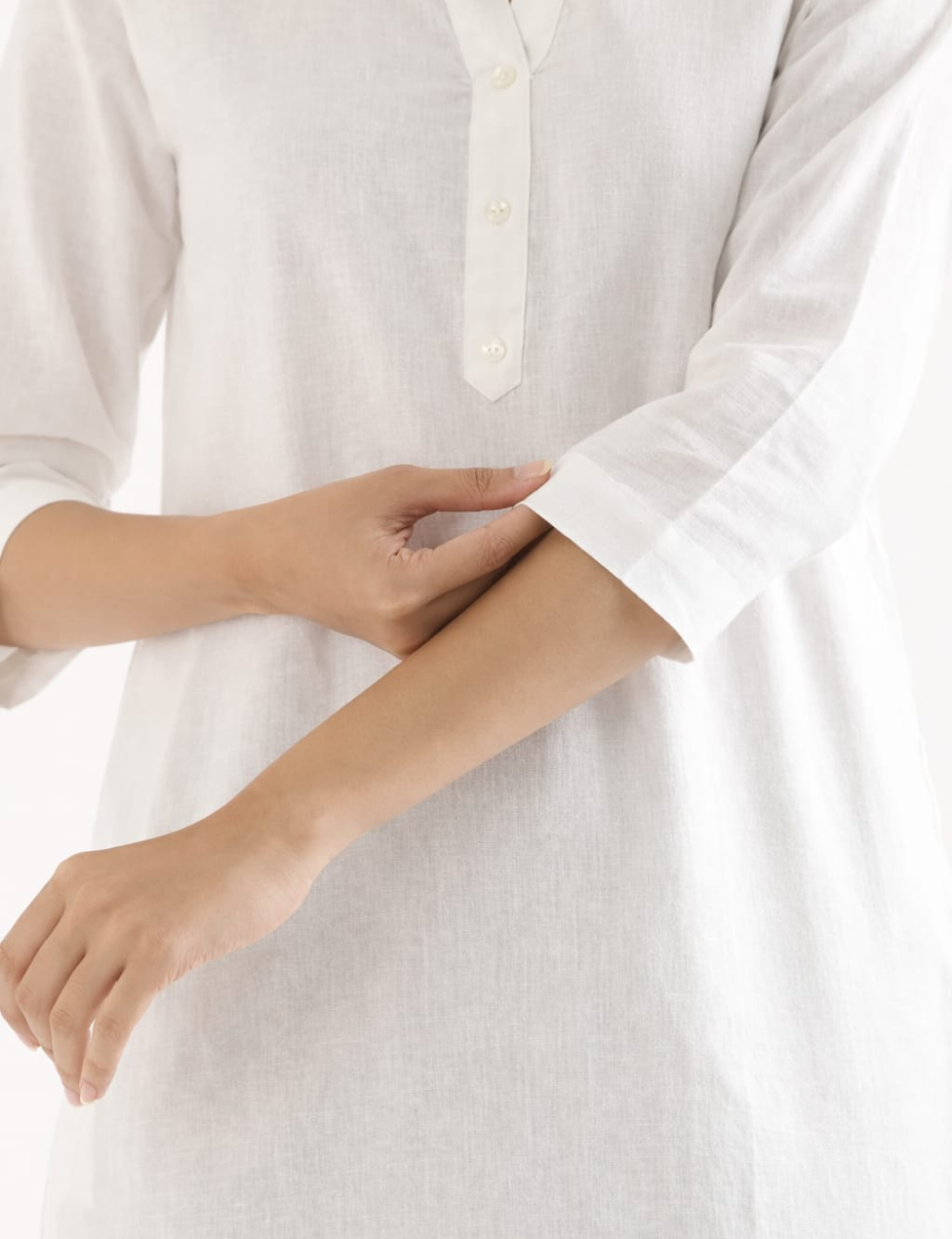 Women White Airy Linen Long Kurta