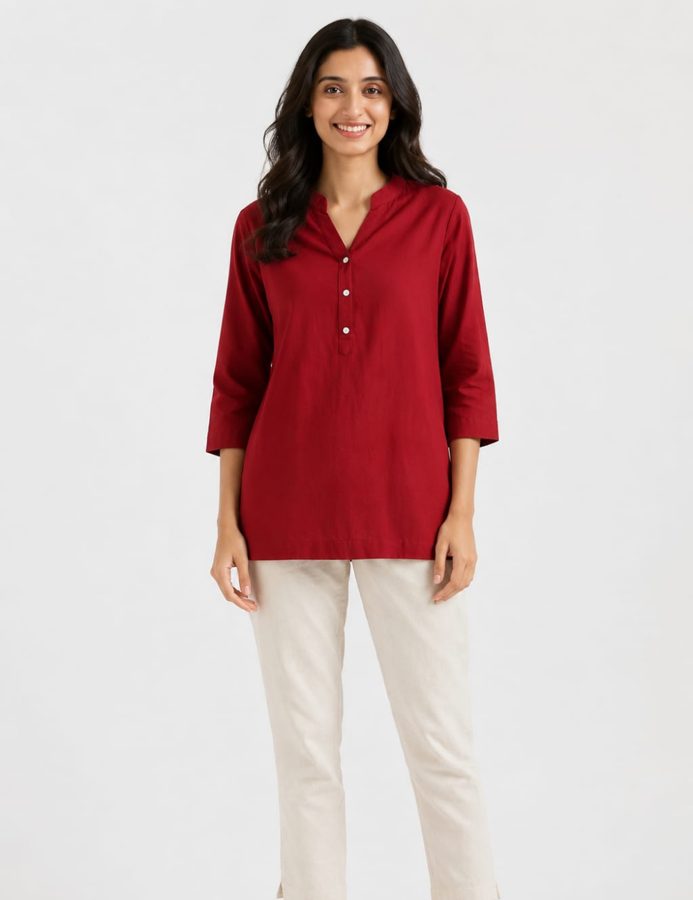 Womem Maroon  Airy Linen Short Kurta