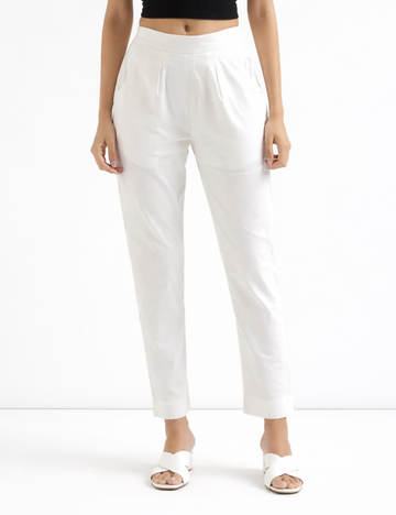 Women White Cotton Straight Pant