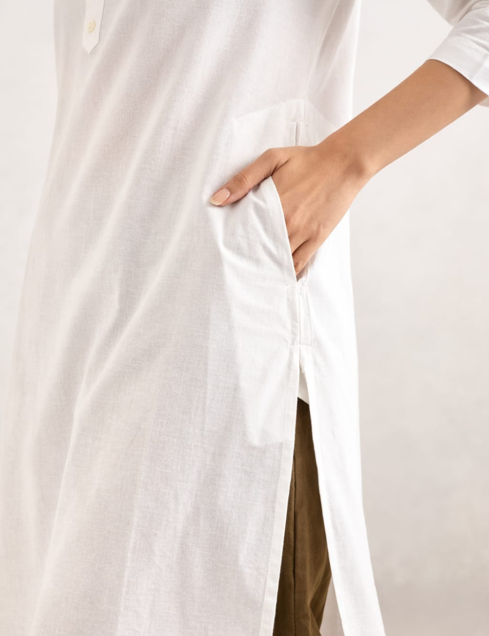 Women White Airy Linen Long Kurta