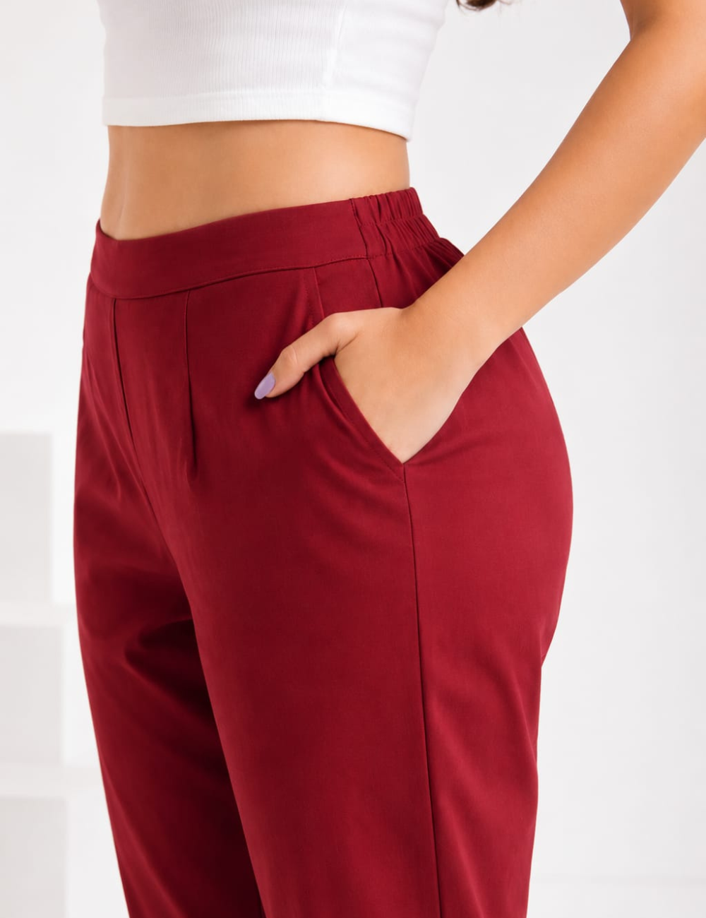 Women Maroon Cotton Straight Pant