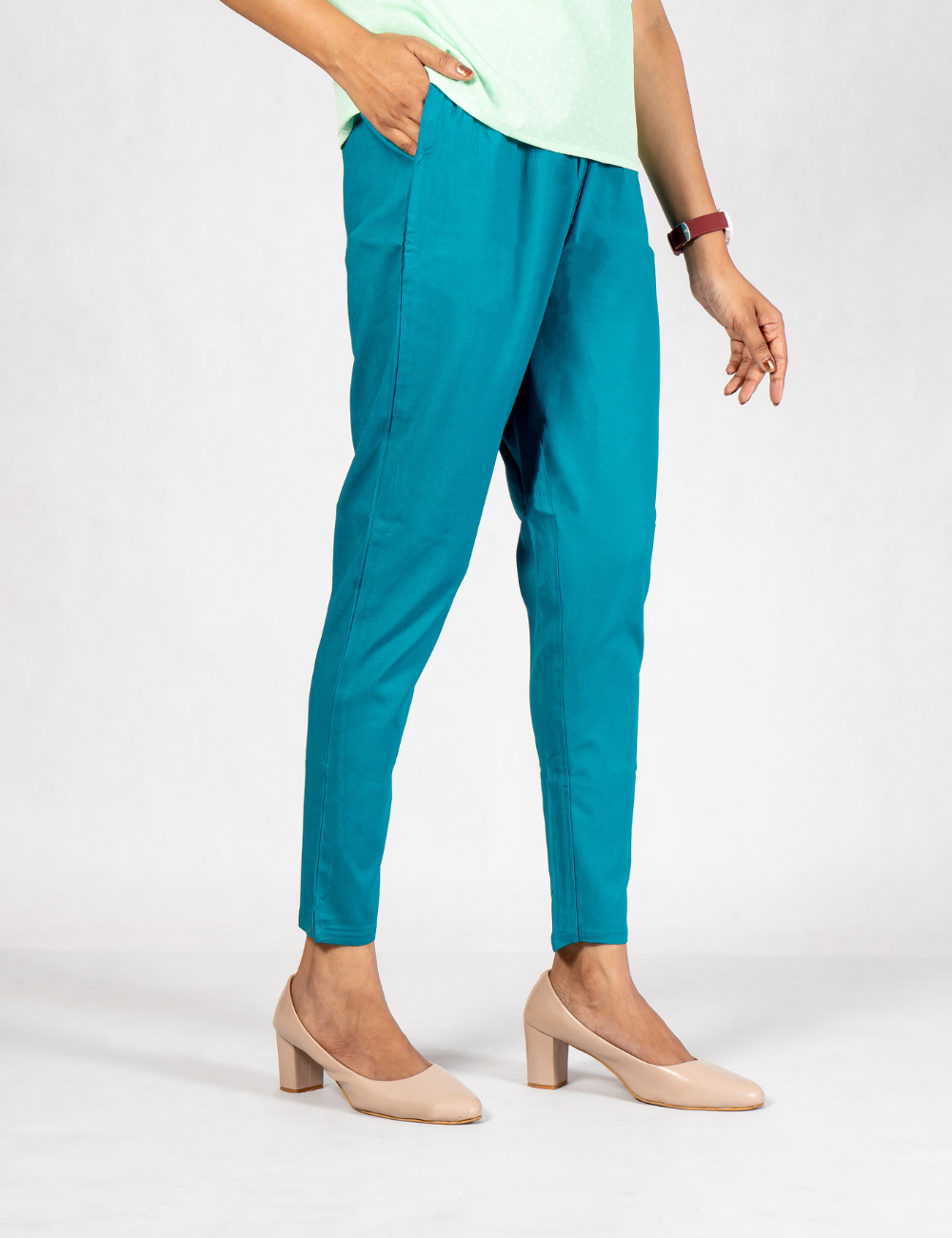 Women Ramar Green Cotton Lycra Pant