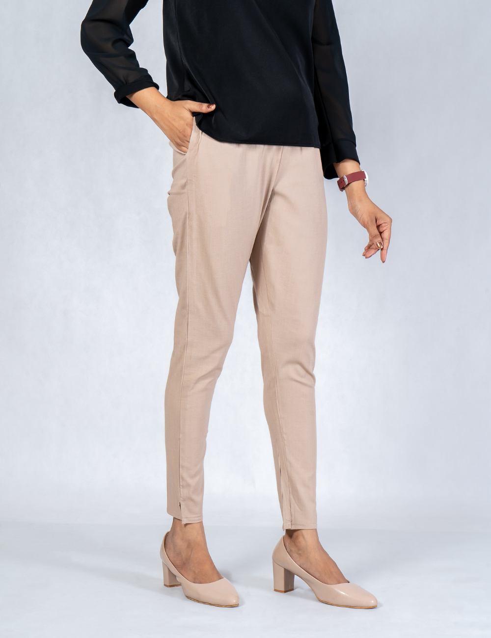 Women Biscuit Cotton Lycra Pant