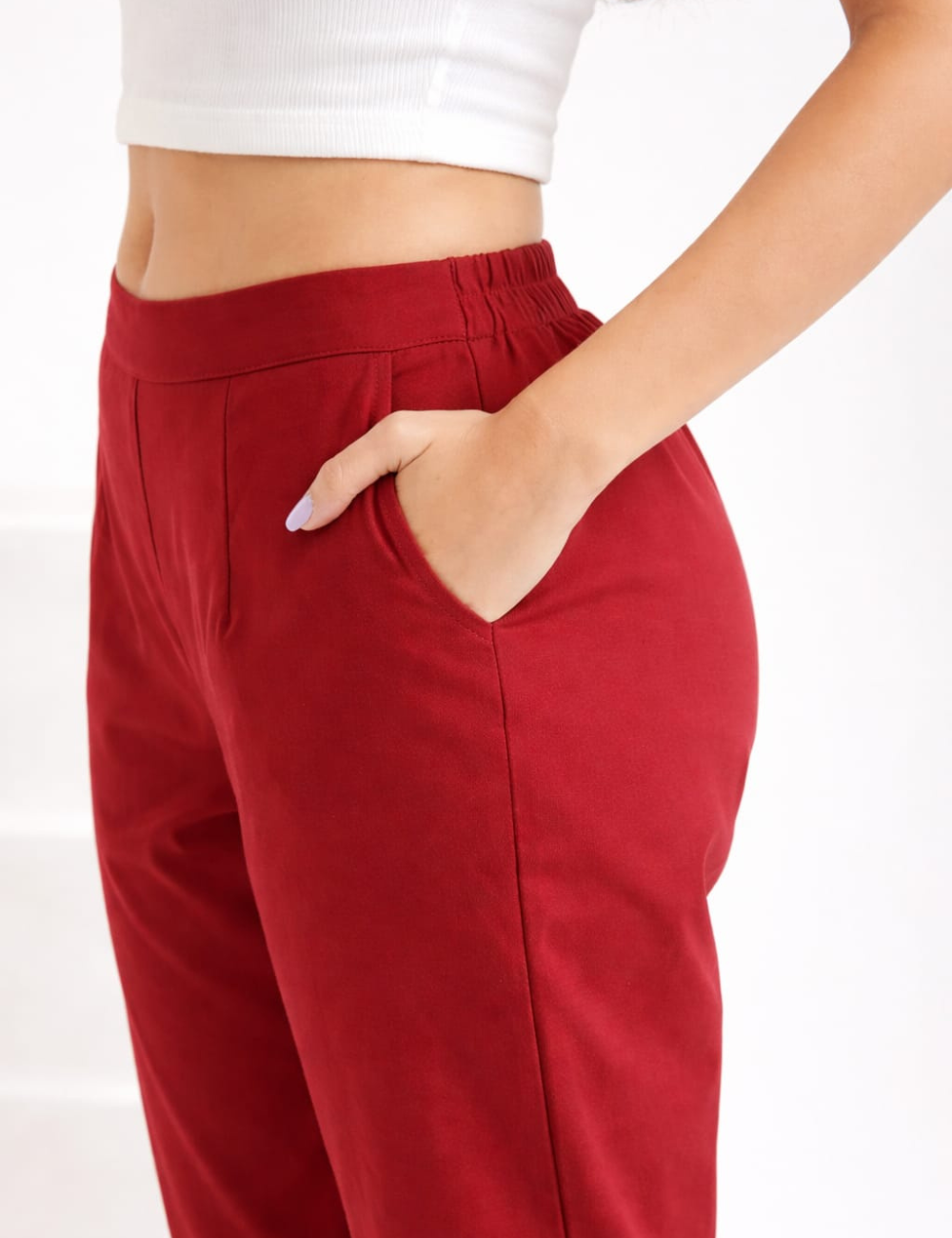 Women Maroon Cotton Straight Pant