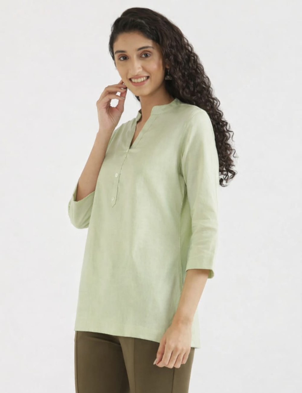 Womem Yellow Airy Linen Short Kurta