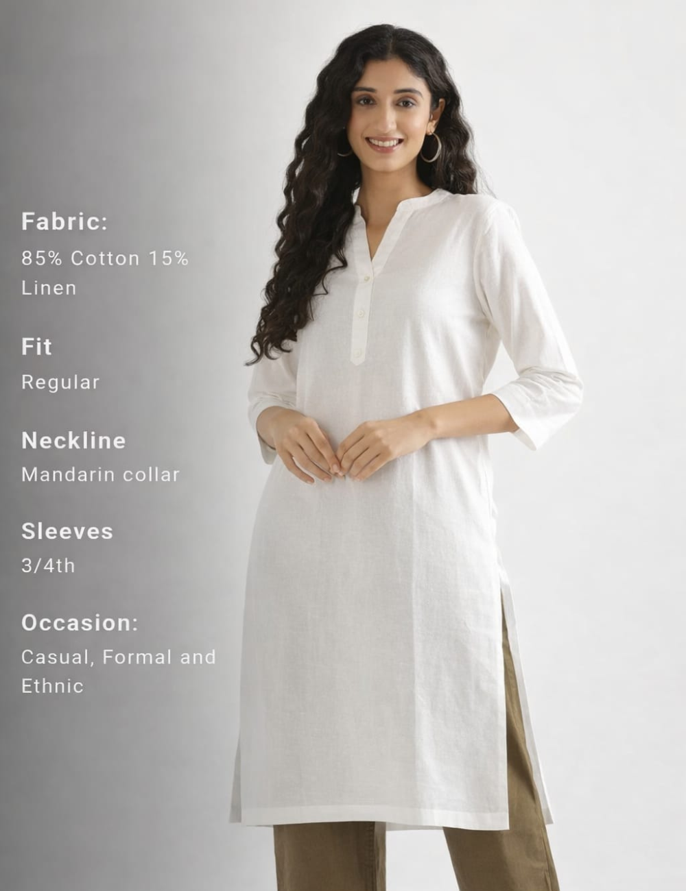 Women White Airy Linen Long Kurta