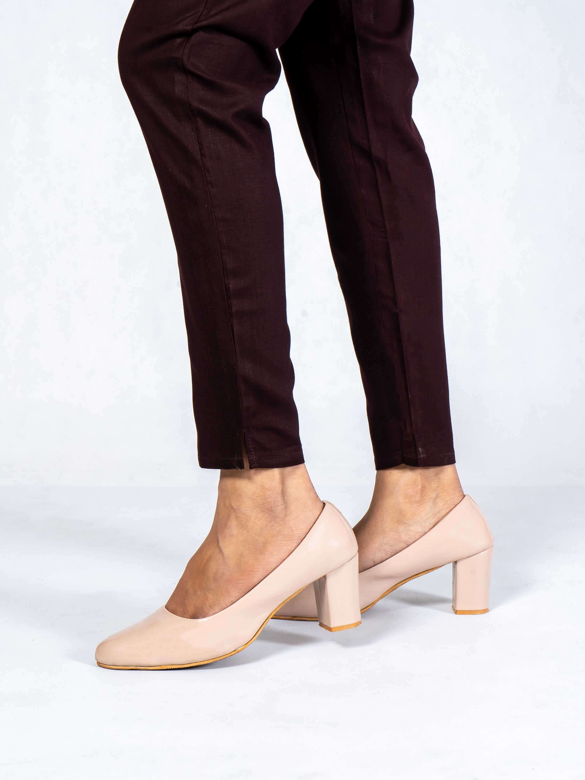 Women Coffee Brown Cotton Lycra Pant