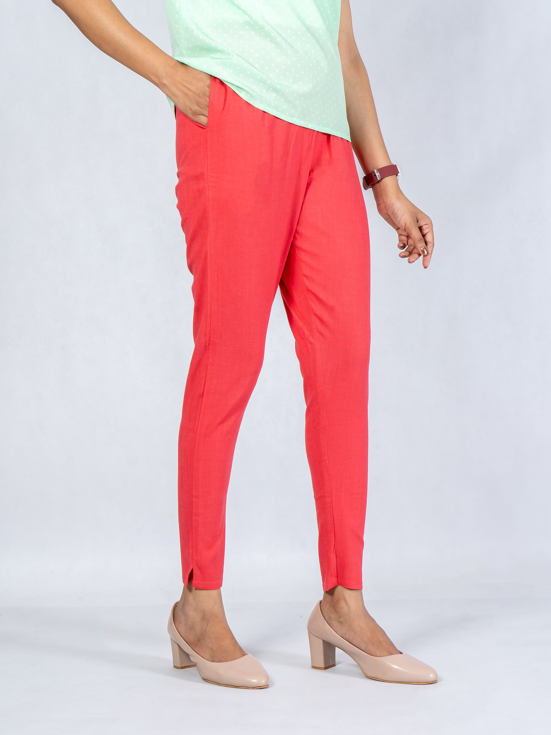 Women Dark Pink Cotton Lycra Pant