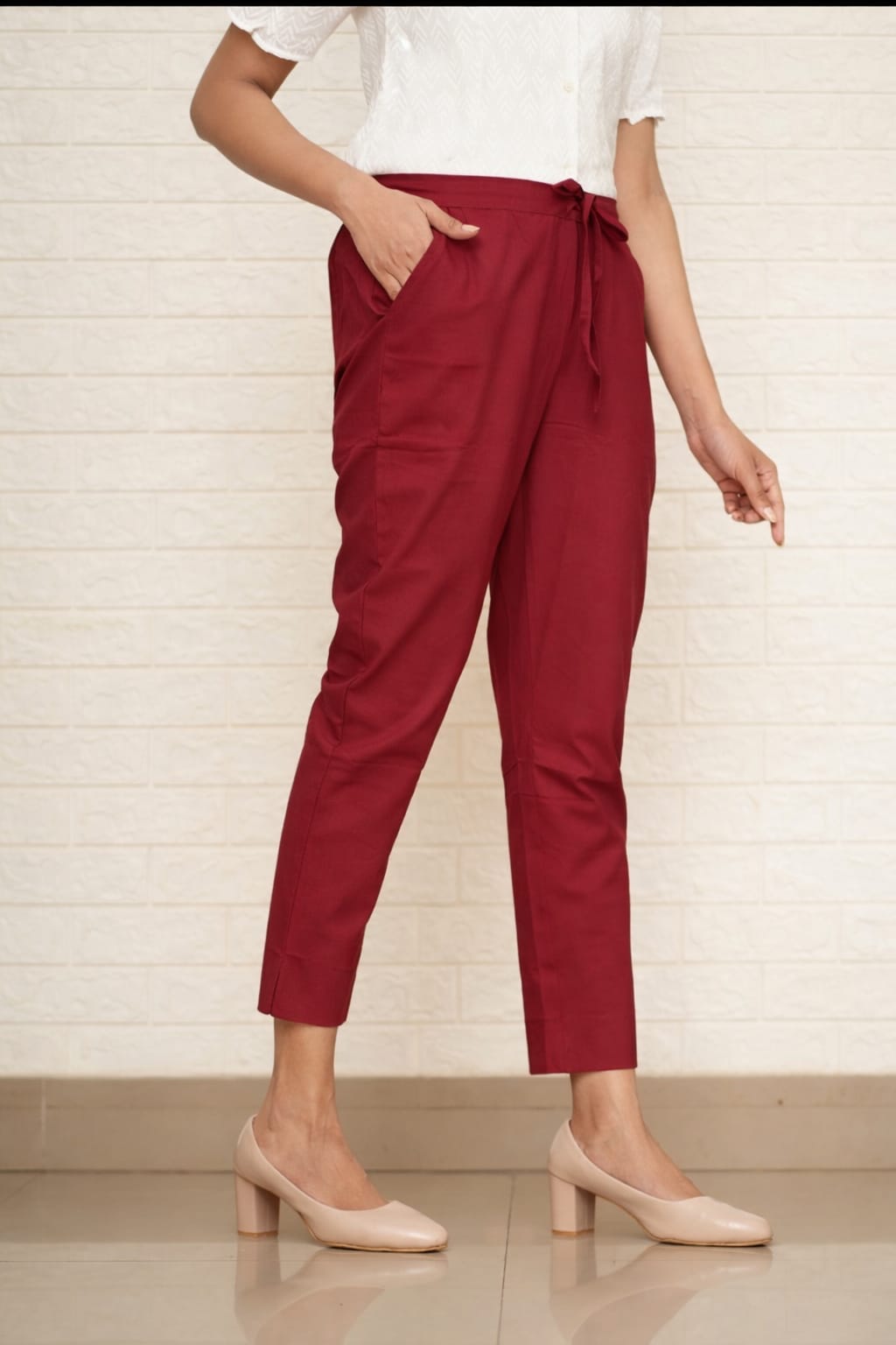 Women Maroon Cotton Pant