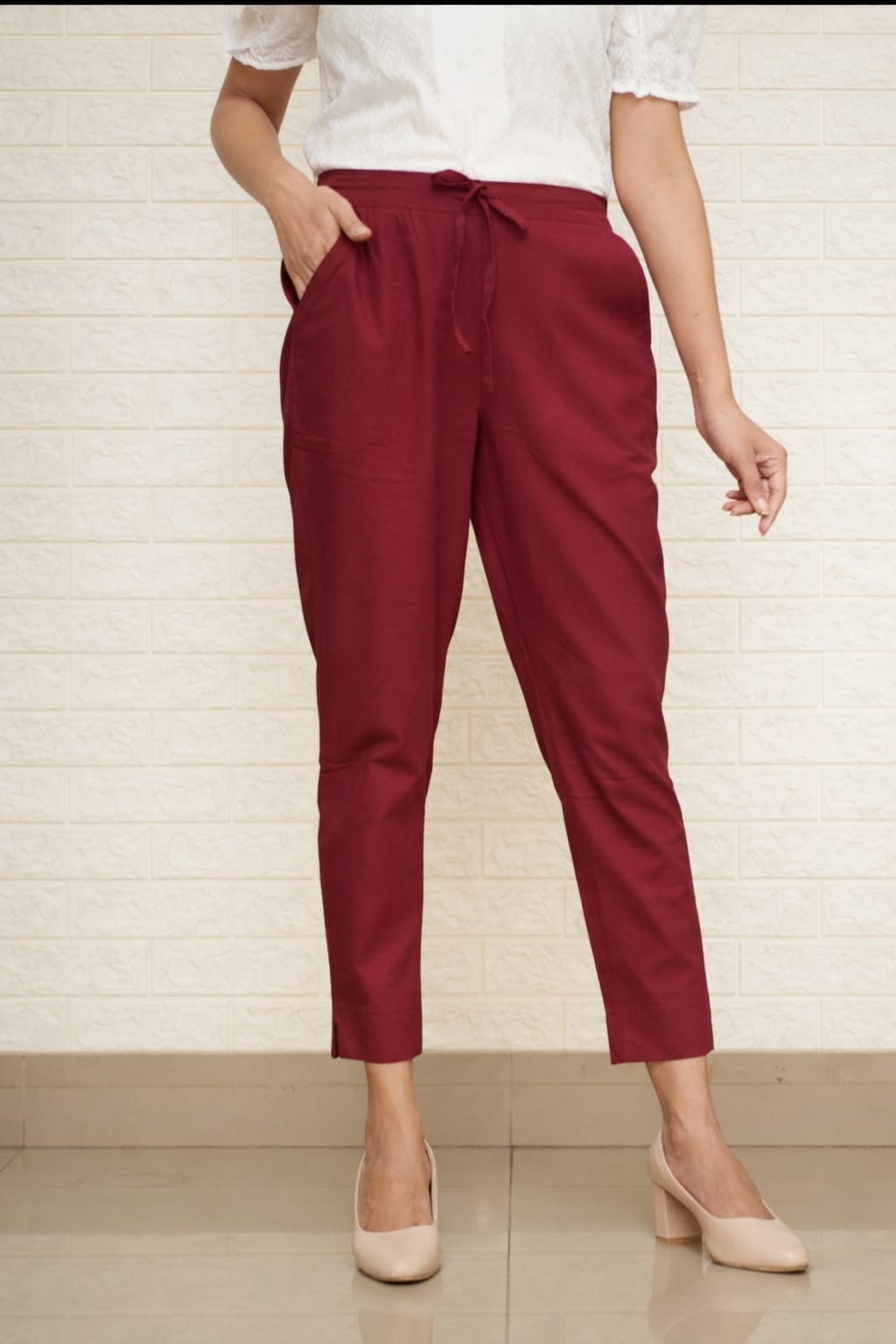 Women Maroon Cotton Pant