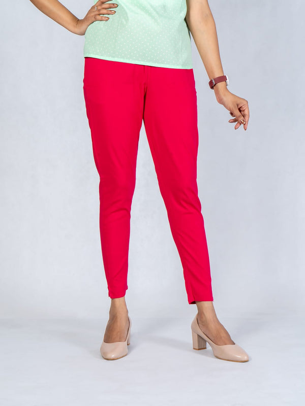 Women Rani Pink Cotton Lycra Pant