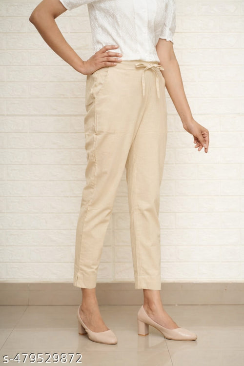 Women Beige Cotton Pant