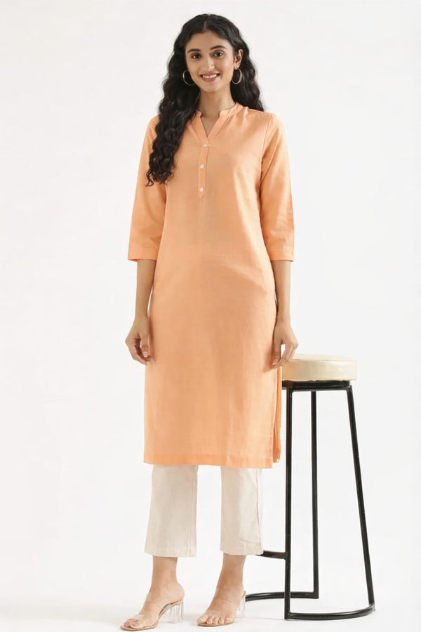 Women Peach AIRY Linen Long Kurta
