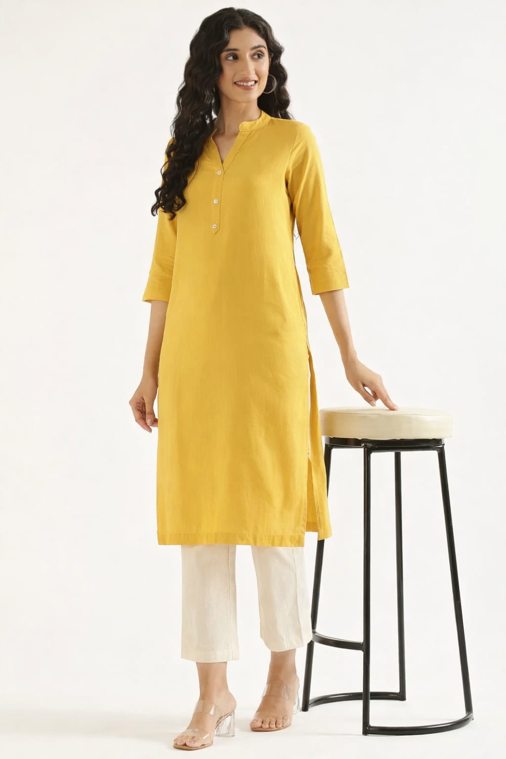 Women Yellow AIRY Linen Long Kurta