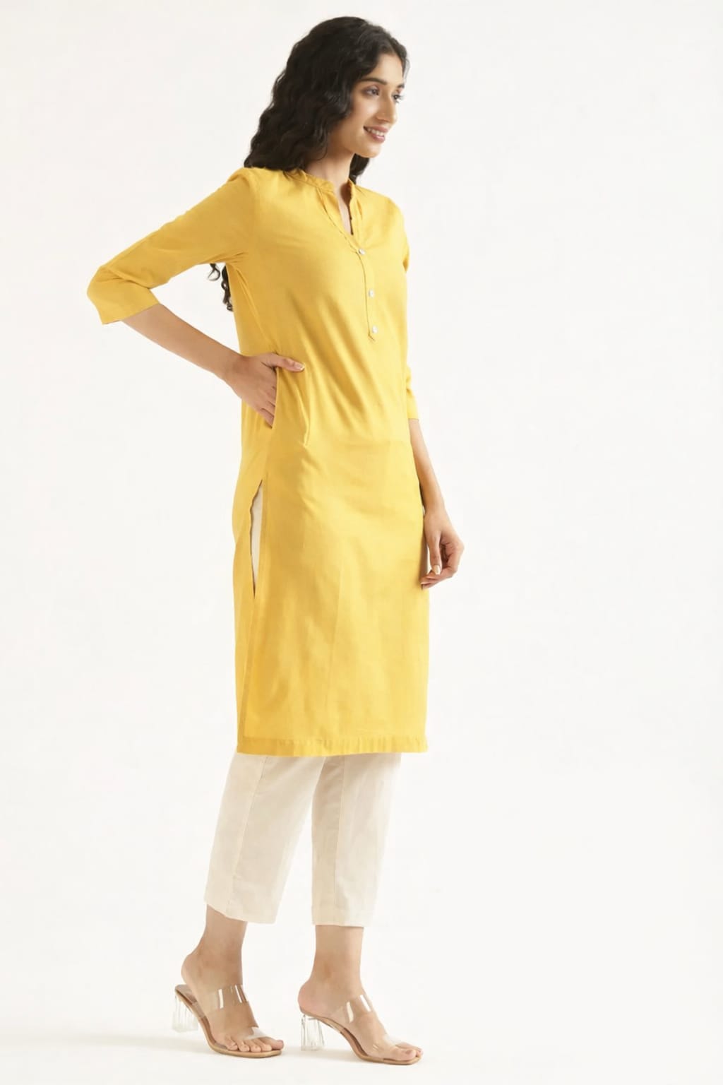 Women Yellow AIRY Linen Long Kurta