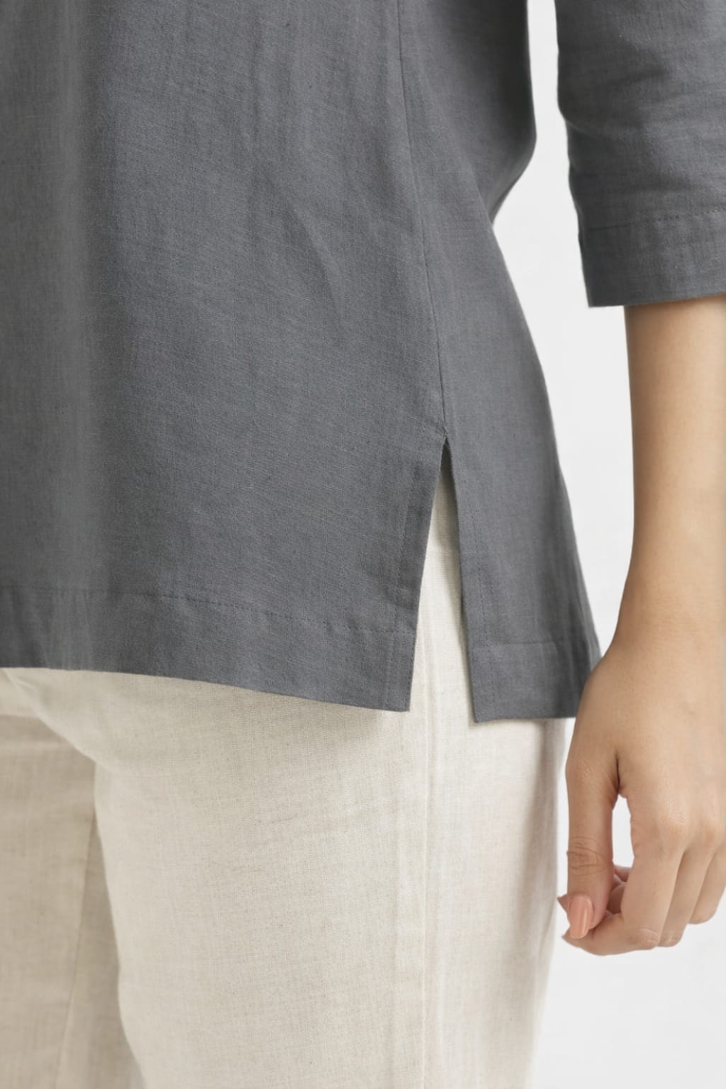 Women Elephant Grey Airy Linen Short Kurta