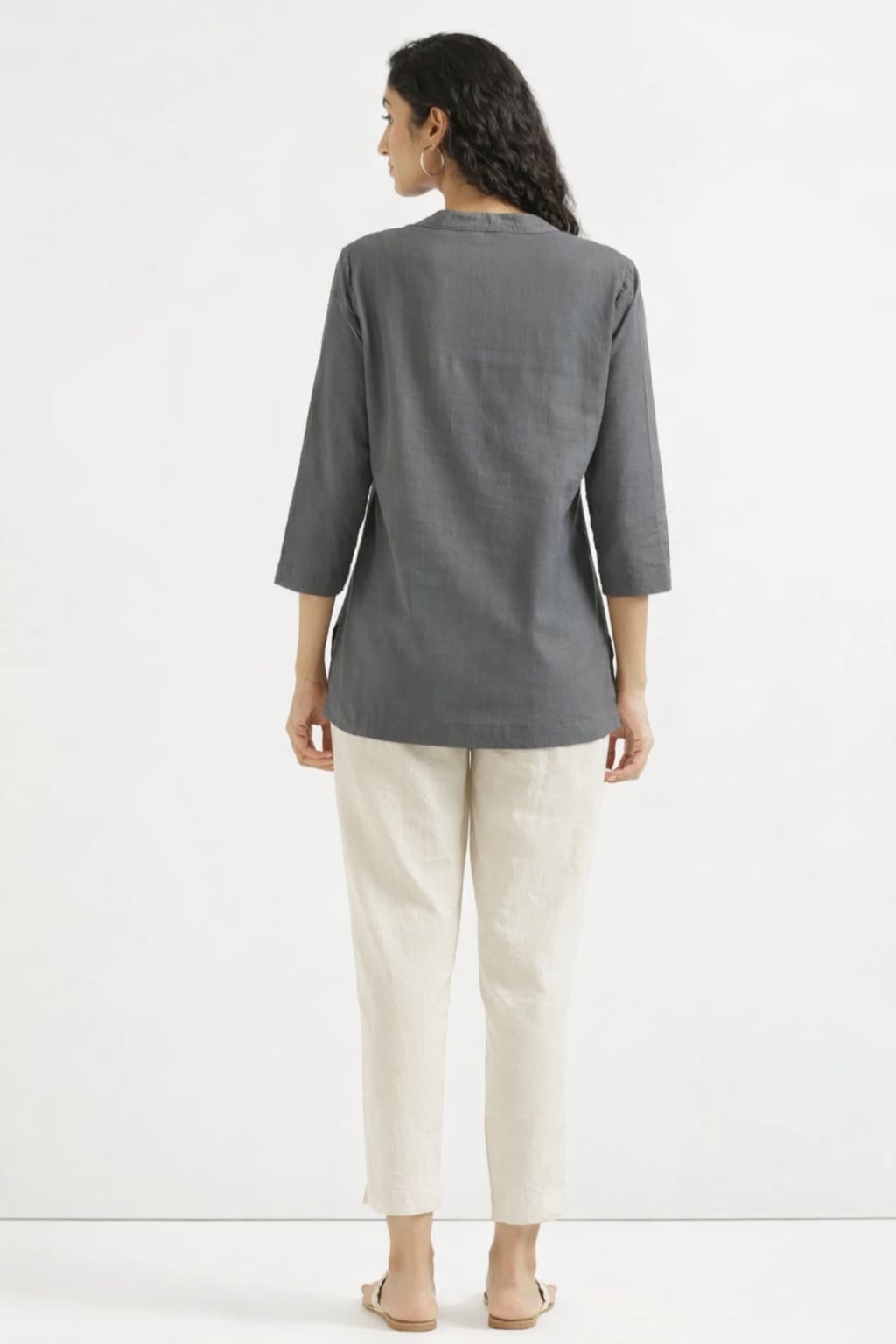 Women Elephant Grey Airy Linen Short Kurta