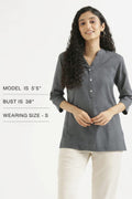 Women Elephant Grey Airy Linen Short Kurta