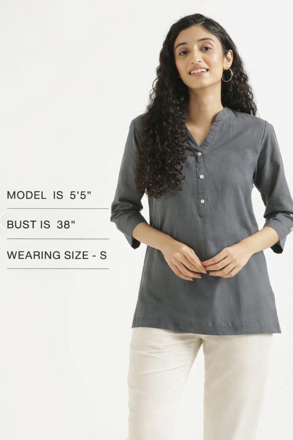 Women Elephant Grey Airy Linen Short Kurta