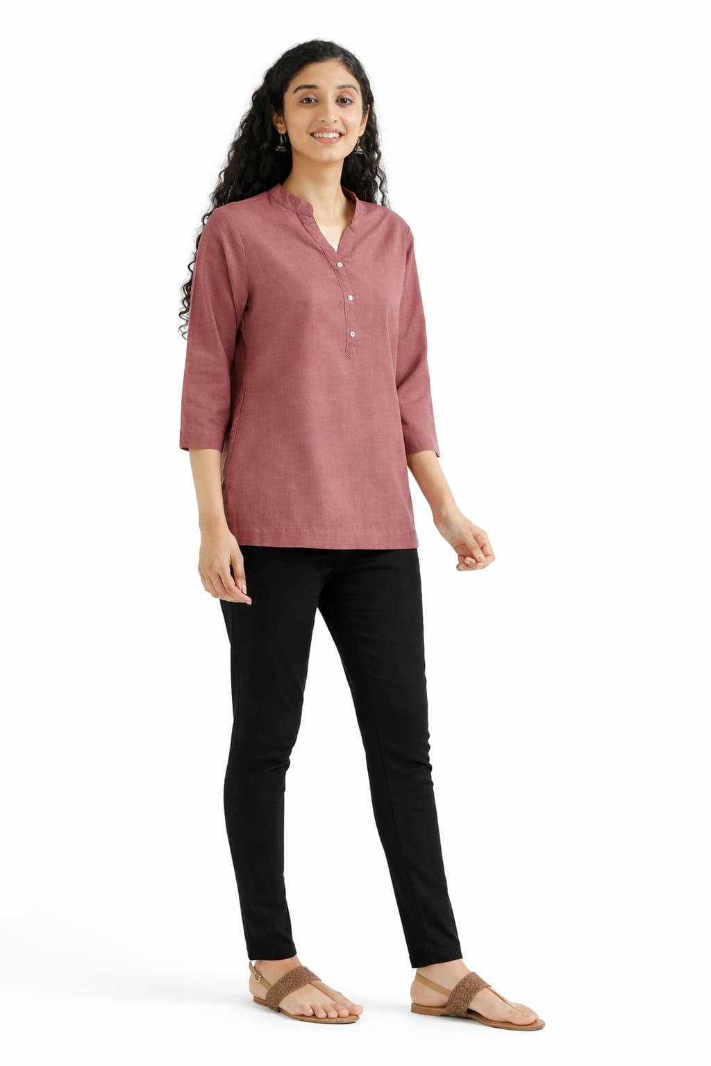 Women Rose Toupe Airy Linen Short Kurta