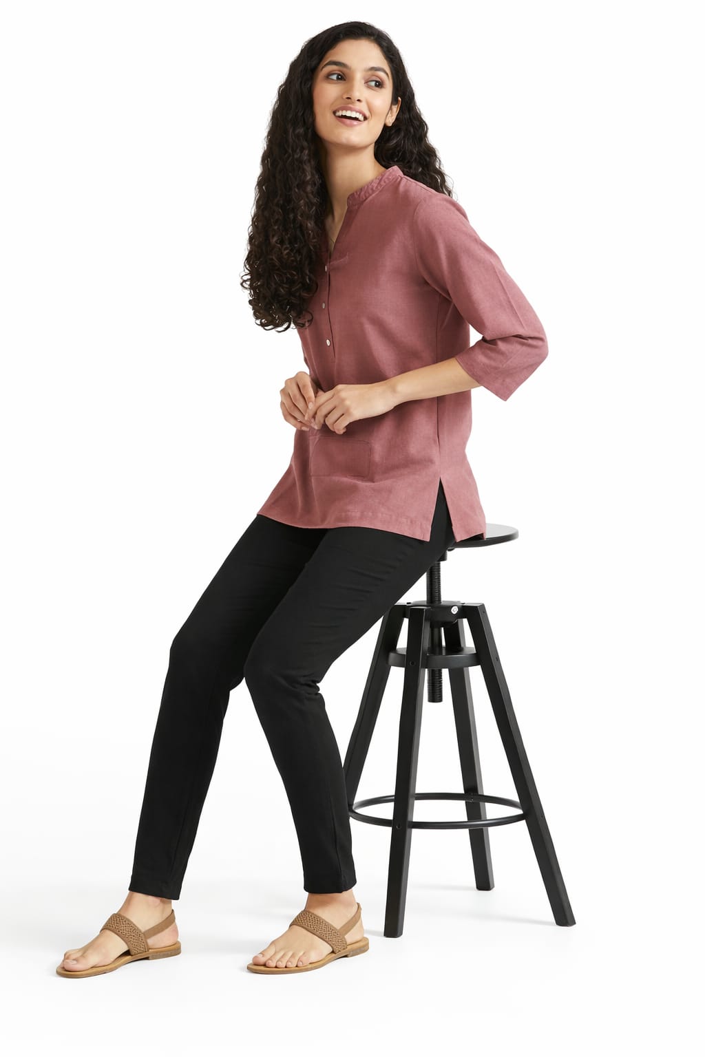 Women Rose Toupe Airy Linen Short Kurta