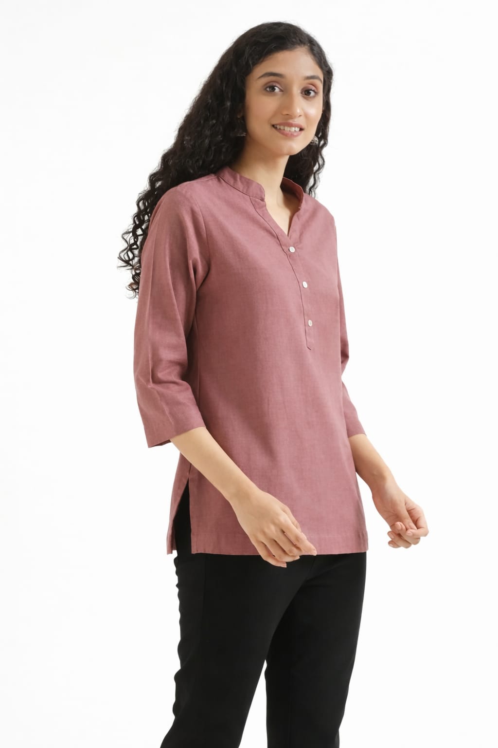 Women Rose Toupe Airy Linen Short Kurta