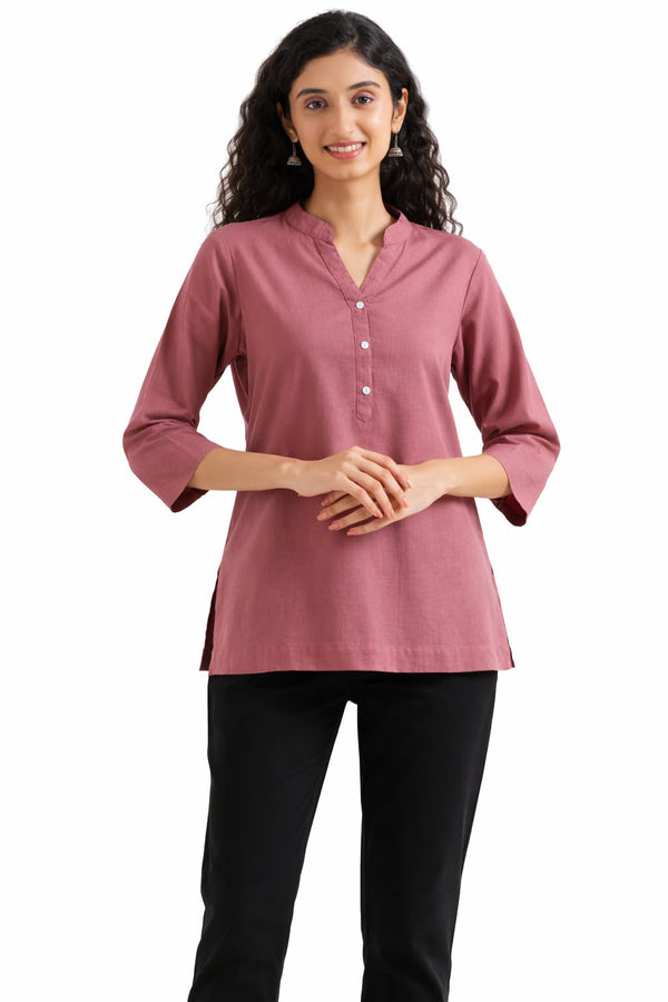 Women Rose Toupe Airy Linen Short Kurta