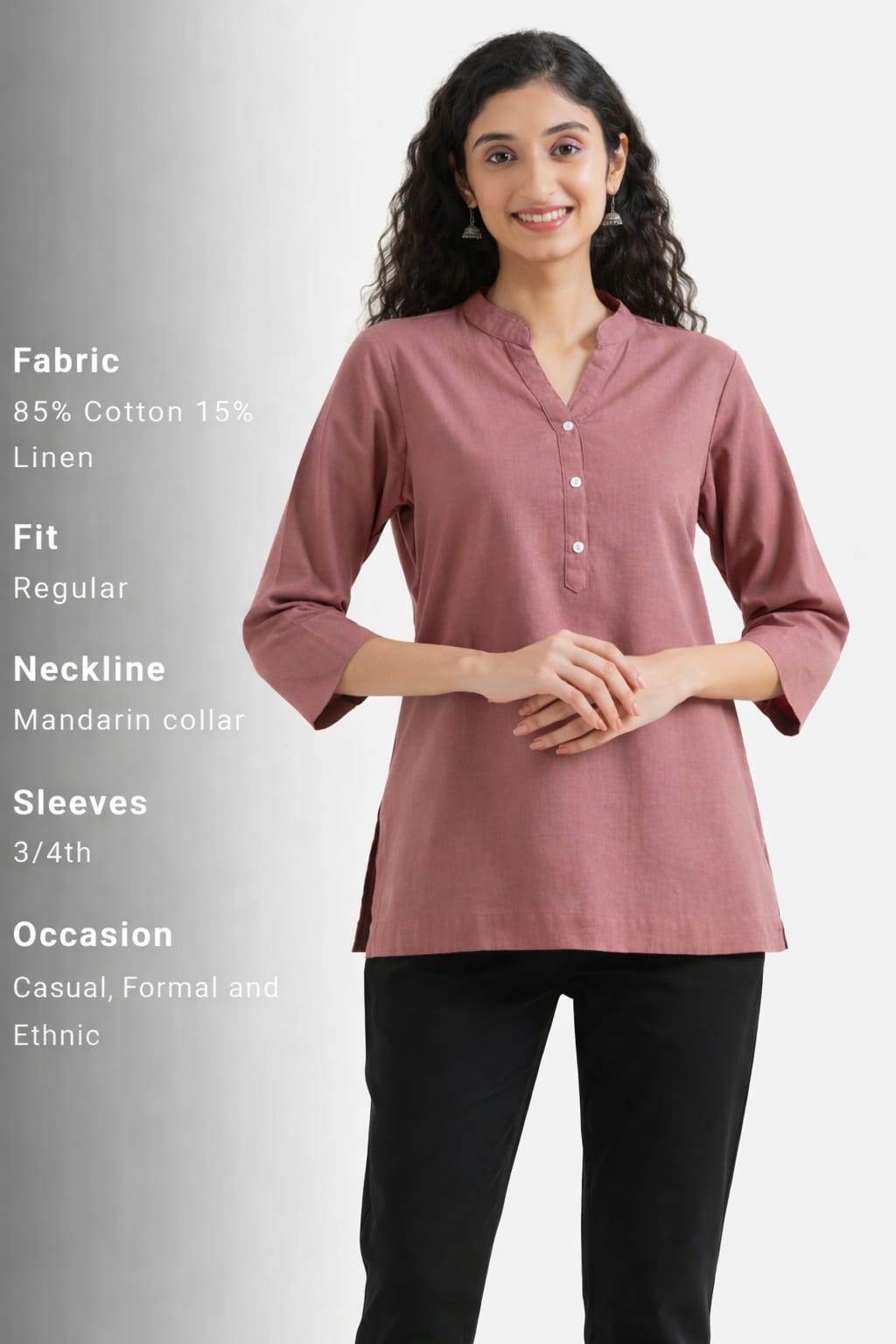 Women Rose Toupe Airy Linen Short Kurta