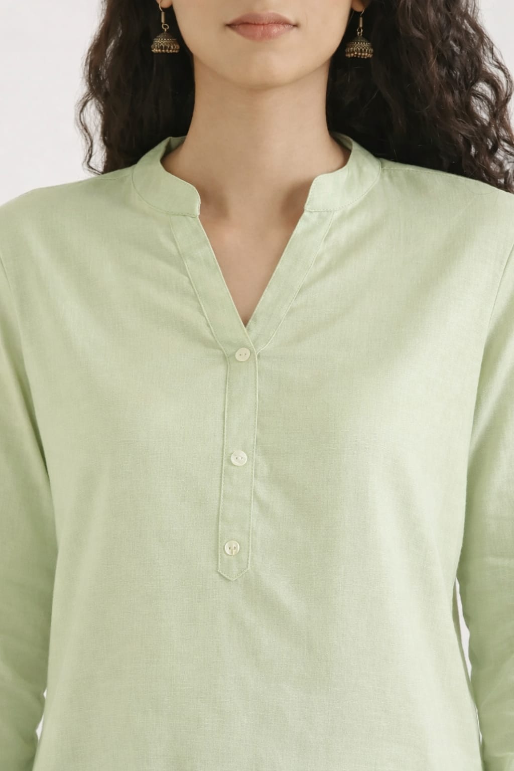 Airy Pista Green Linen Short Kurta