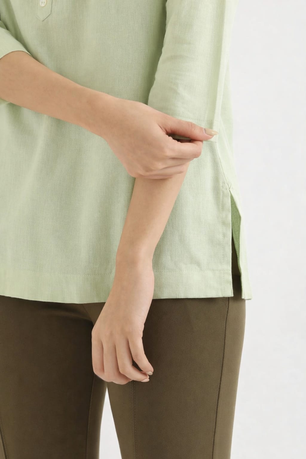 Airy Pista Green Linen Short Kurta