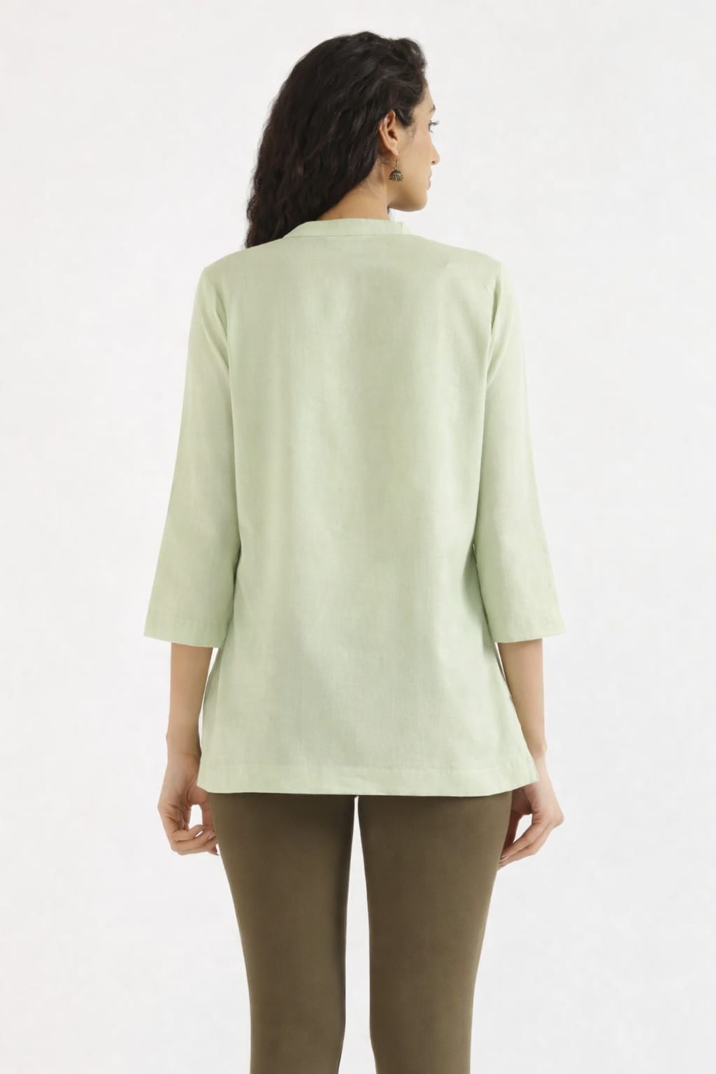 Airy Pista Green Linen Short Kurta