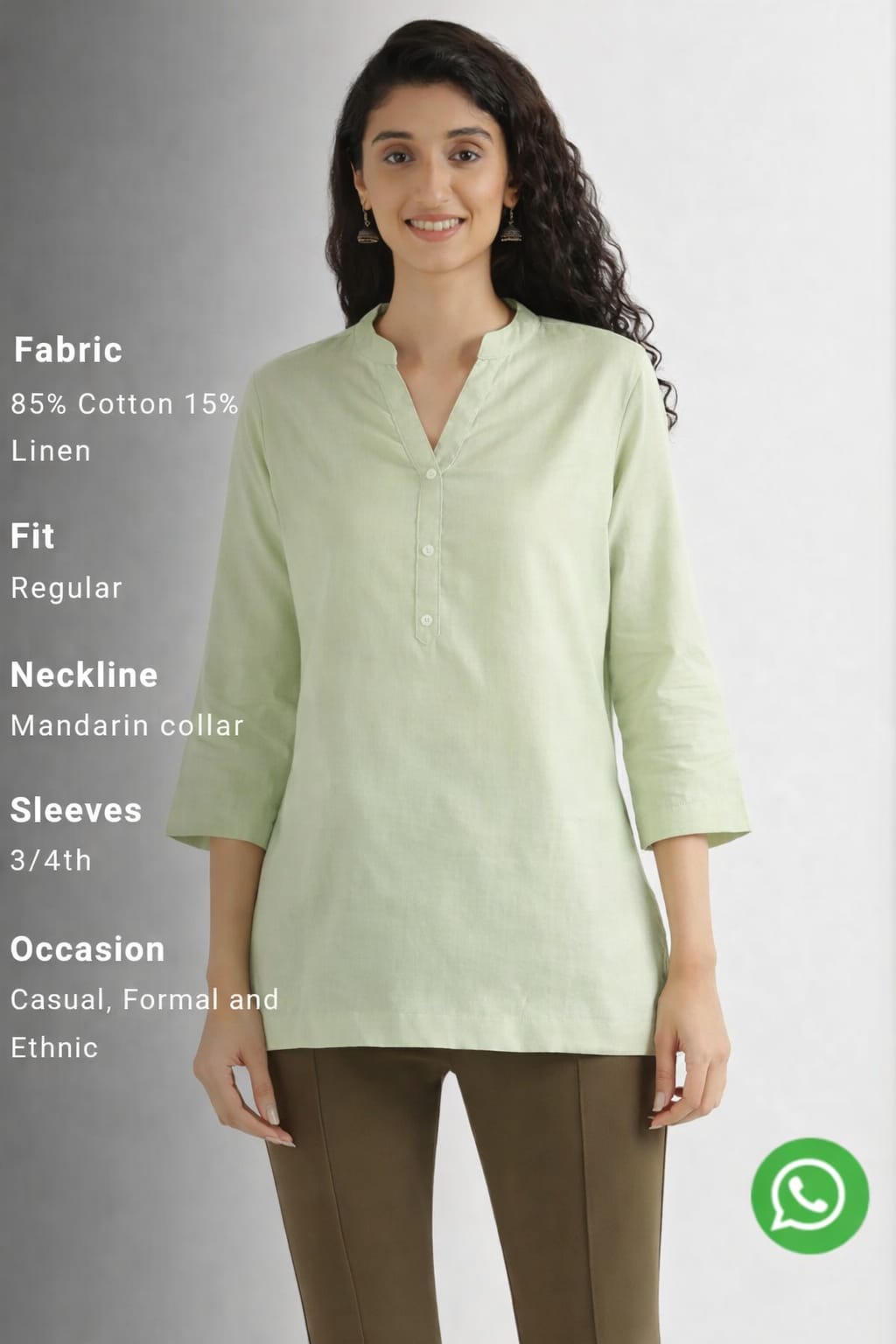 Airy Pista Green Linen Short Kurta