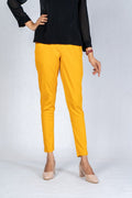 Women Mustard Yellow Cotton Lycra Pant