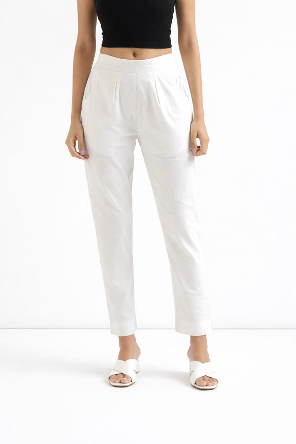 Women White Straight Cotton Pant