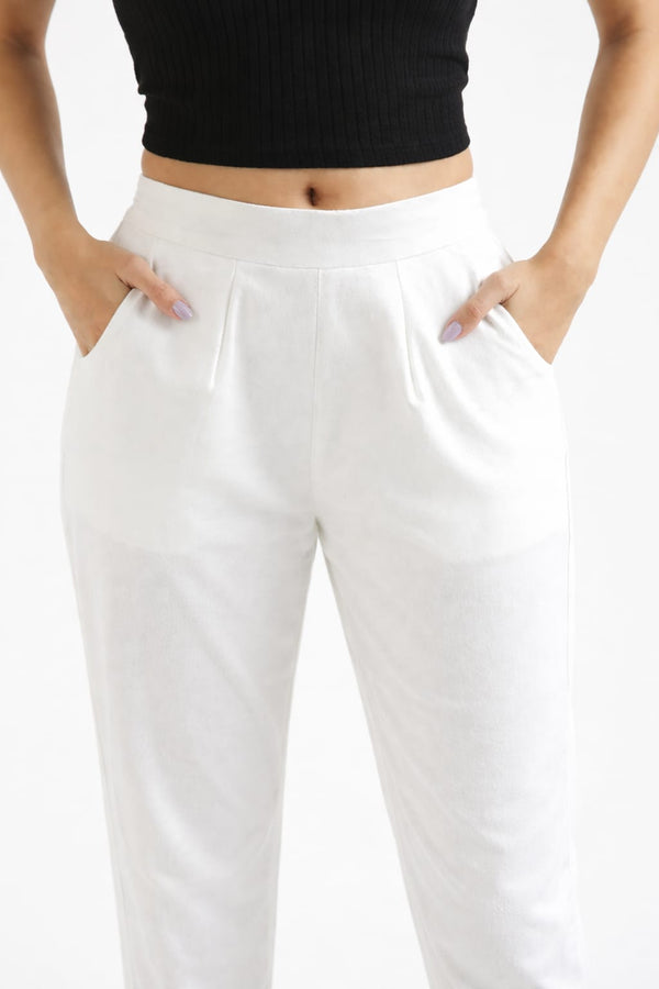 Women White Straight Cotton Pant