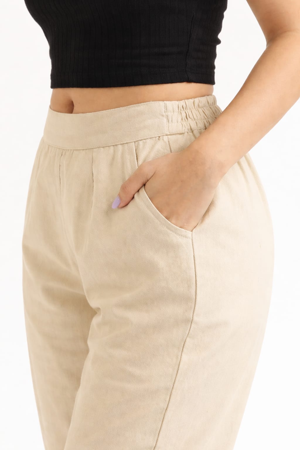 Women Beige Straight Cotton Pant