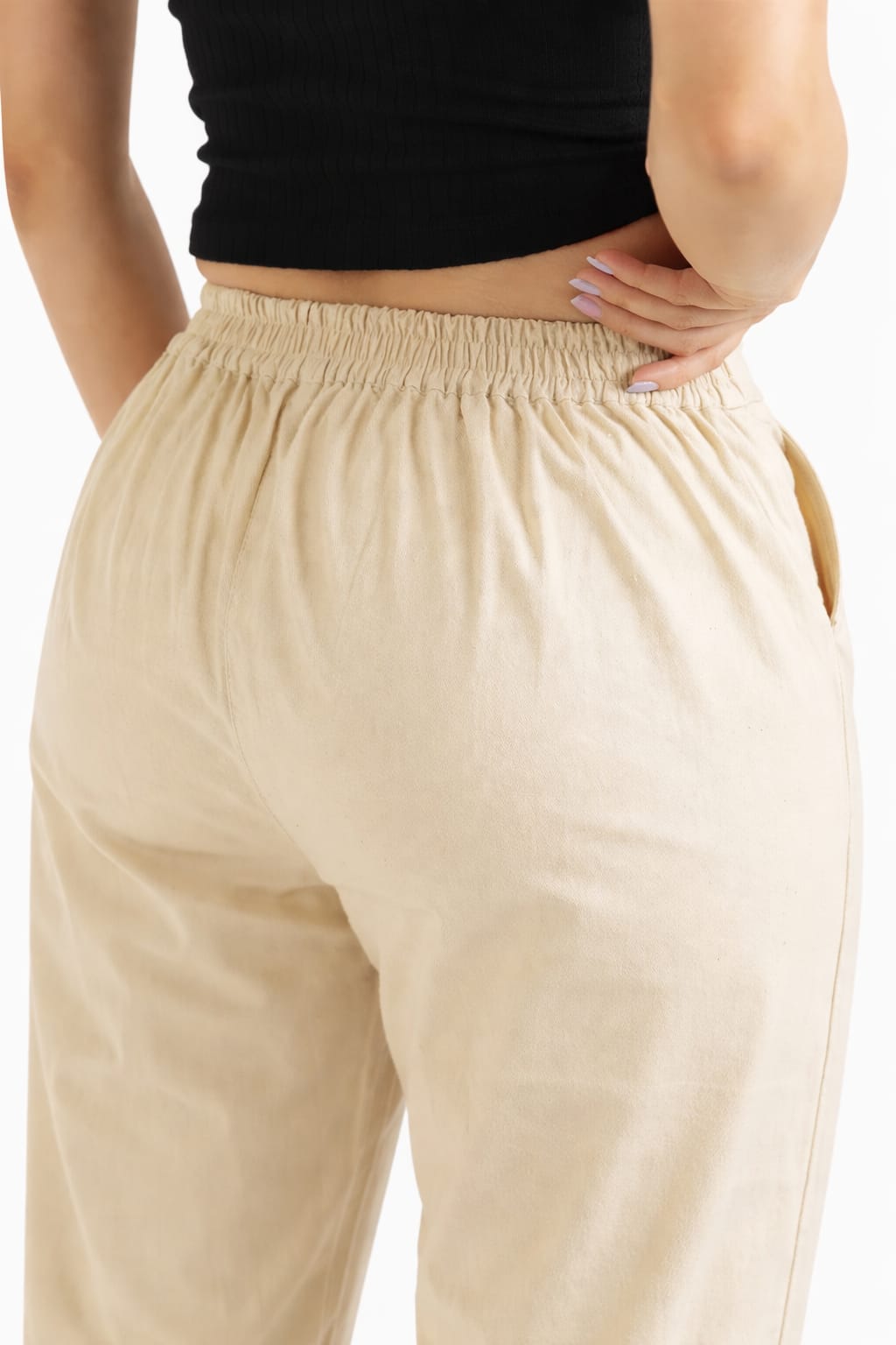 Women Beige Straight Cotton Pant