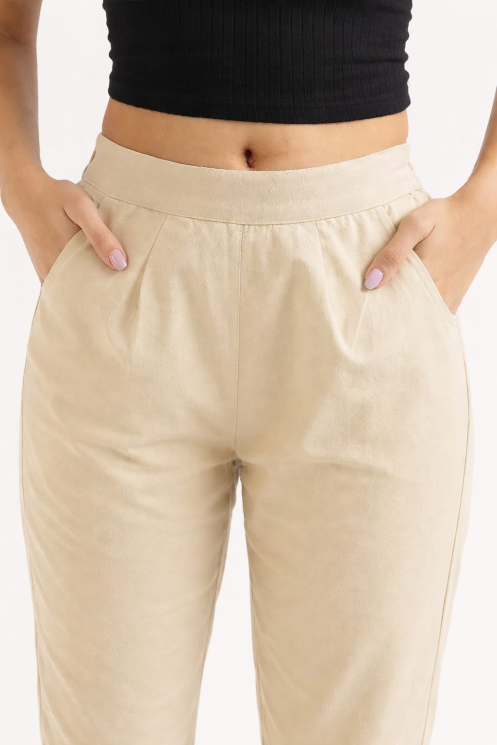 Women Beige Straight Cotton Pant