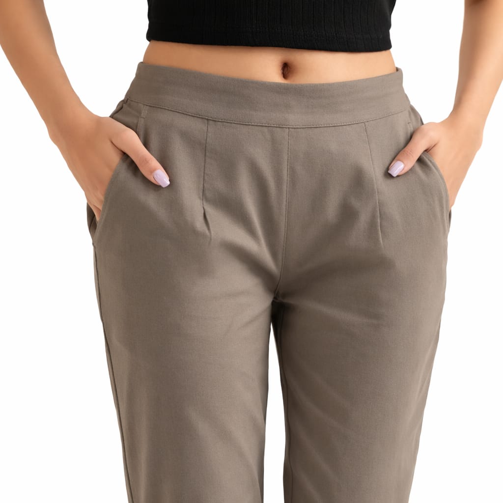 Women Grey Straight Cotton Pant