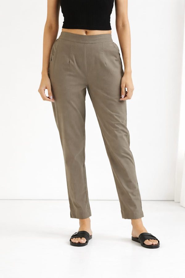 Women Grey Straight Cotton Pant