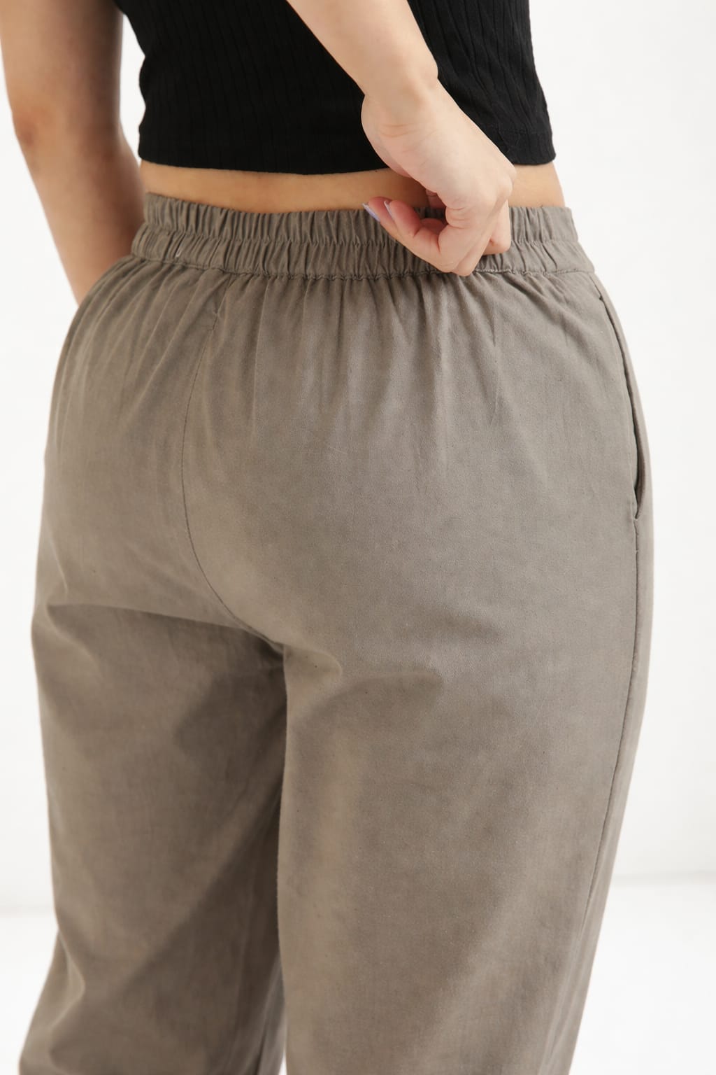 Women Grey Straight Cotton Pant