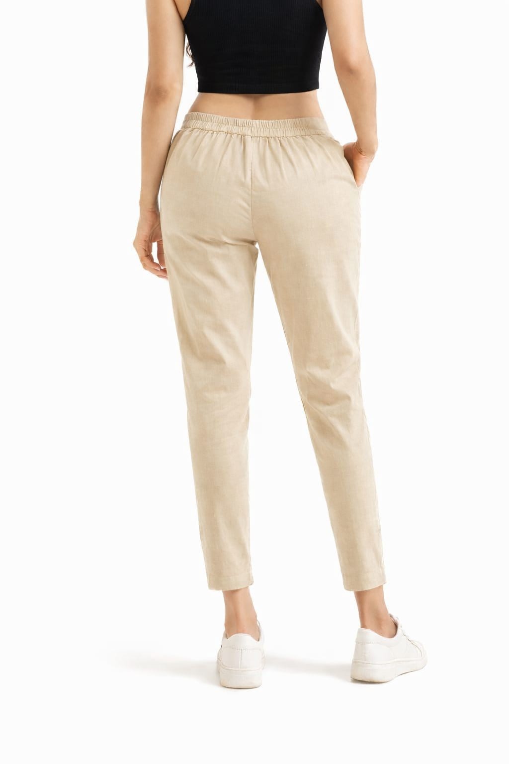 Women Beige Straight Cotton Pant